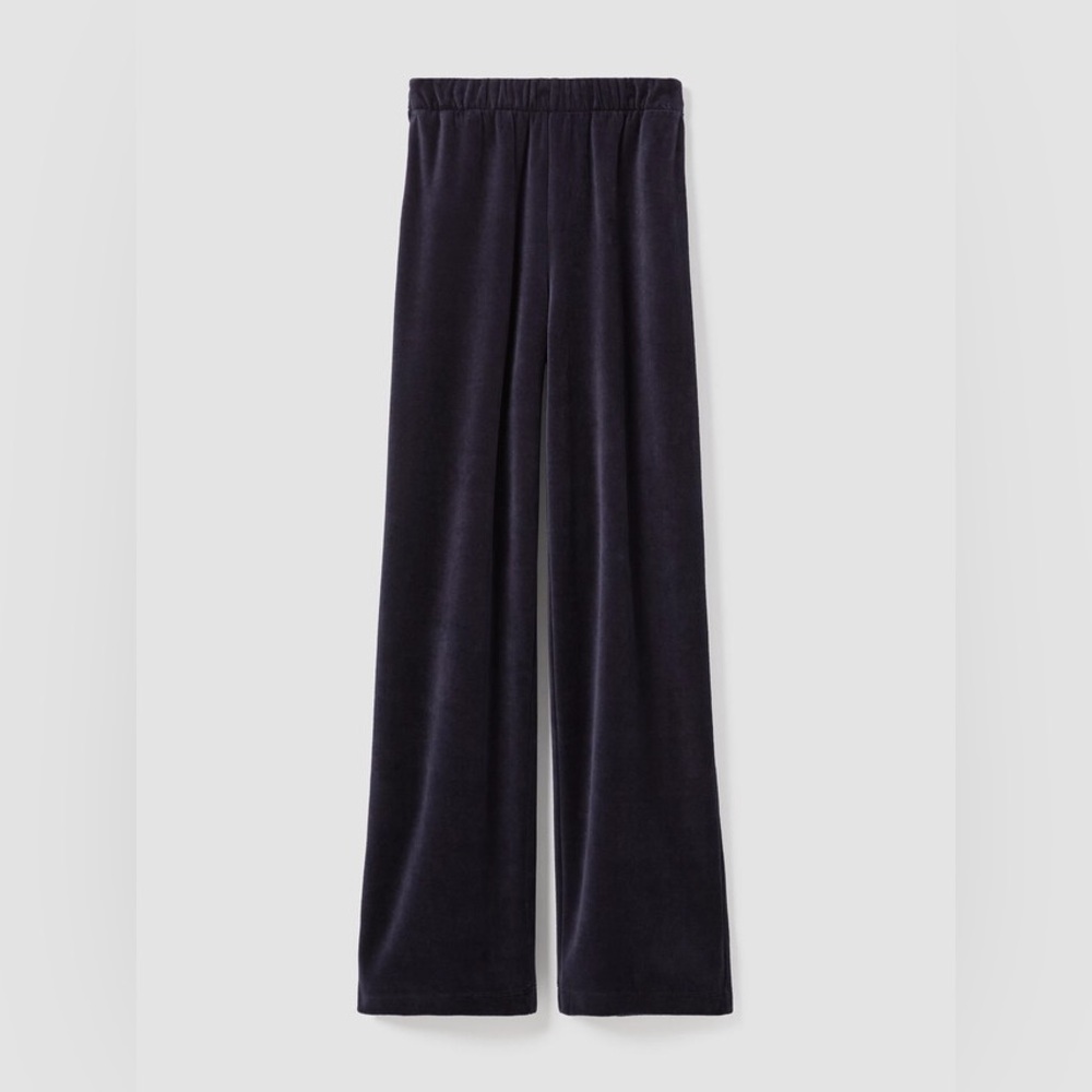Eileen Fisher Cotton Velour Straight Pant M Medium Ink Dark Navy Blue Pockets